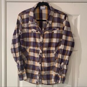 COLUMBIA Women Plaid Flannel Shirt Long Sleeve Large